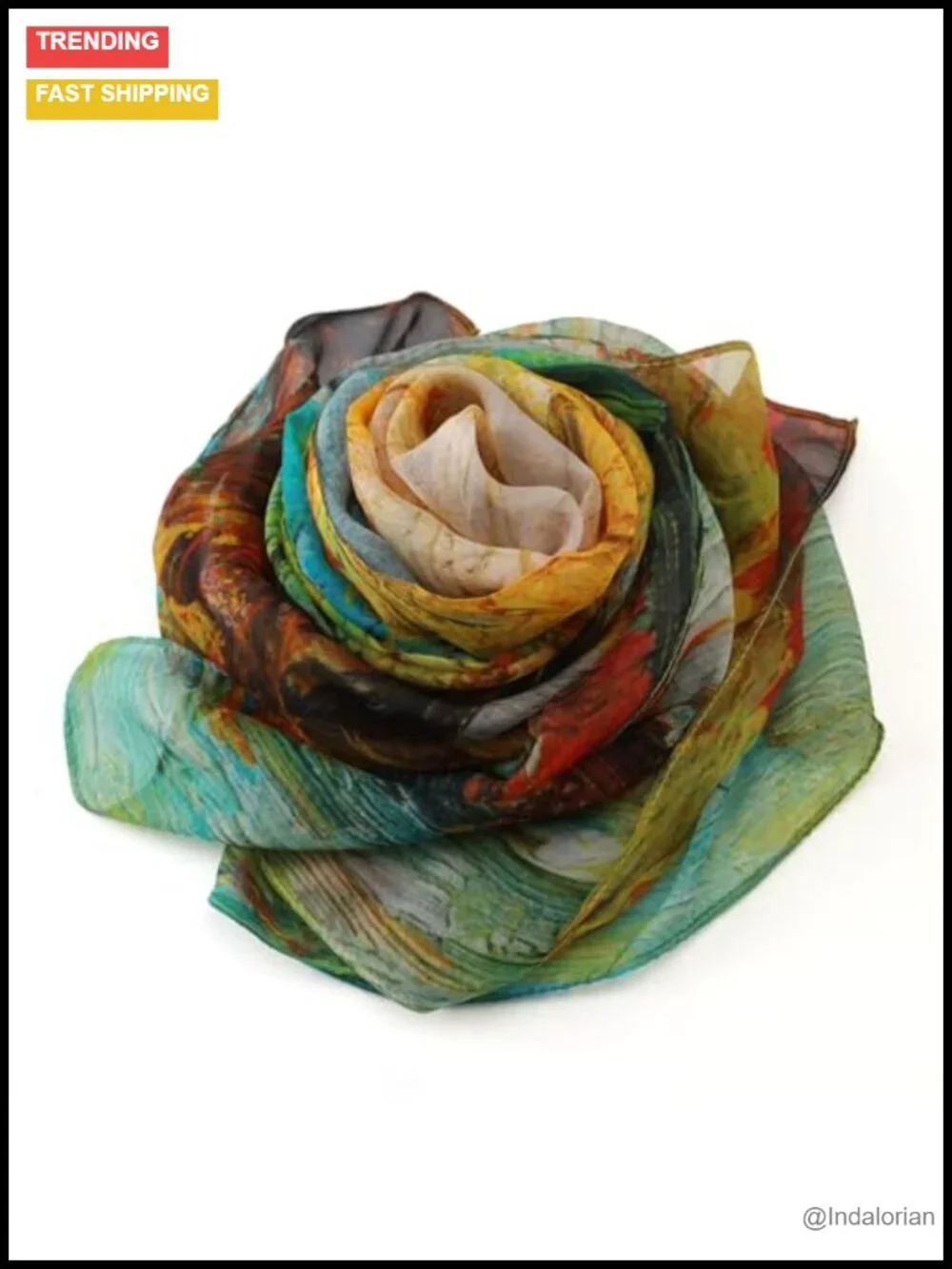 Luxurious Heavy Silk Chiffon Scarf Floral Print 69x25 Inches